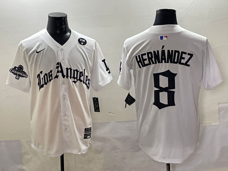 Men 2025 Los Angeles Dodgers #8 Hernandez White Five generations Joint Name Nike MLB Jersey style 51812->los angeles dodgers->MLB Jersey